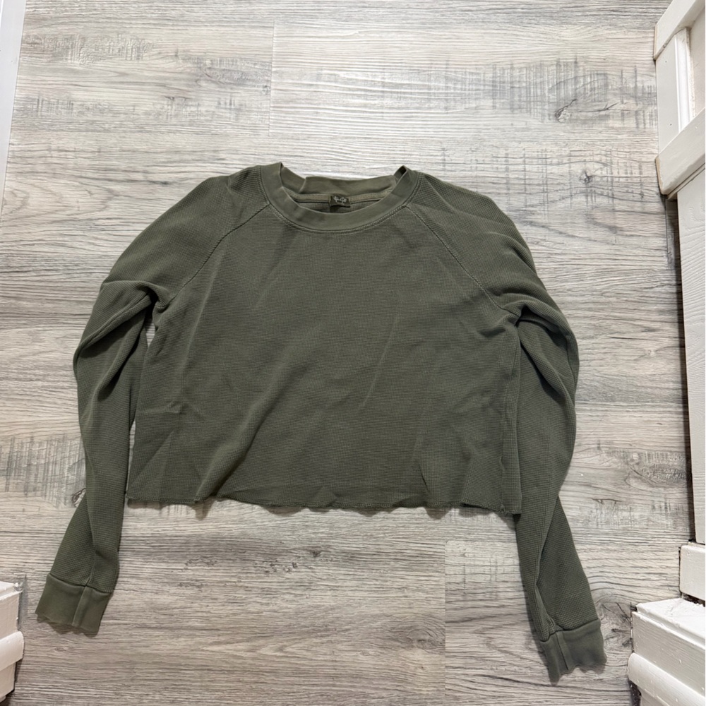 Brandy Melville Olive Cropped Long Sleeve Sweatshirt